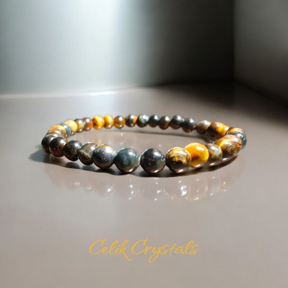 Tiger Eye Bracelet Hybrid Colors Natural Stones 6mm Unisex Healing Bracelet - Picture 1 of 4